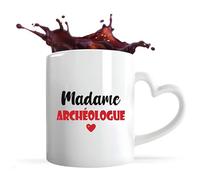 Tasse Cœur Madame Archéologue | Mug | Idée Tasse Personnalisable en forme de Cœur Cadeau Anniversaire Fête Original Famille Travail Départ Collègue Retraite Noël. (Rouge)