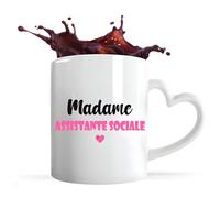 Tasse Cœur Madame Assistante sociale | Mug | Idée Tasse Personnalisable en forme de Cœur Cadeau Anniversaire Fête Original Famille Travail Départ Collègue Retraite Noël. (Rose)