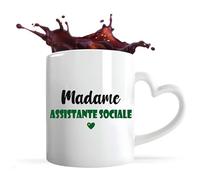 Tasse Cœur Madame Assistante sociale | Mug | Idée Tasse Personnalisable en forme de Cœur Cadeau Anniversaire Fête Original Famille Travail Départ Collègue Retraite Noël. (Vert)