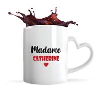 Tasse Cœur Madame Catherine | Mug | Idée Tasse Personnalisable en forme de Cœur Cadeau Anniversaire Fête Original Famille Travail Départ Collègue Retraite Noël. (Rouge)