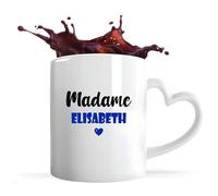 Tasse Cœur Madame Elisabeth | Mug | Idée Tasse Personnalisable en forme de Cœur Cadeau Anniversaire Fête Original Famille Travail Départ Collègue Retraite Noël. (Bleu)