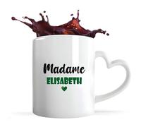 Tasse Cœur Madame Elisabeth | Mug | Idée Tasse Personnalisable en forme de Cœur Cadeau Anniversaire Fête Original Famille Travail Départ Collègue Retraite Noël. (Vert)