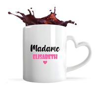 Tasse Cœur Madame Elisabeth | Mug | Idée Tasse Personnalisable en forme de Cœur Cadeau Anniversaire Fête Original Famille Travail Départ Collègue Retraite Noël. (Rose)
