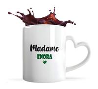 Tasse Cœur Madame Enora | Mug | Idée Tasse Personnalisable en forme de Cœur Cadeau Anniversaire Fête Original Famille Travail Départ Collègue Retraite Noël. (Vert)