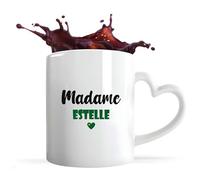 Tasse Cœur Madame Estelle | Mug | Idée Tasse Personnalisable en forme de Cœur Cadeau Anniversaire Fête Original Famille Travail Départ Collègue Retraite Noël. (Vert)