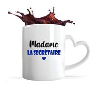 Tasse Cœur Madame la secrétaire | Mug | Idée Tasse Personnalisable en forme de Cœur Cadeau Anniversaire Fête Original Famille Travail Départ Collègue Retraite Noël. (Bleu)