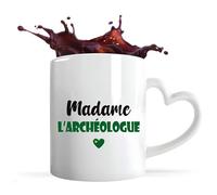 Tasse Cœur Madame l'archéologue | Mug | Idée Tasse Personnalisable en forme de Cœur Cadeau Anniversaire Fête Original Famille Travail Départ Collègue Retraite Noël. (Vert)
