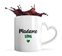 Tasse Cœur Madame Léna | Mug | Idée Tasse Personnalisable en forme de Cœur Cadeau Anniversaire Fête Original Famille Travail Départ Collègue Retraite Noël. (Vert)