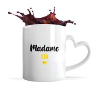 Tasse Cœur Madame Lia | Mug | Idée Tasse Personnalisable en forme de Cœur Cadeau Anniversaire Fête Original Famille Travail Départ Collègue Retraite Noël. (Jaune)