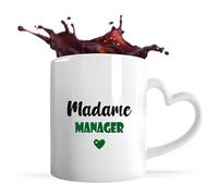 Tasse Cœur Madame Manager | Mug | Idée Tasse Personnalisable en forme de Cœur Cadeau Anniversaire Fête Original Famille Travail Départ Collègue Retraite Noël. (Vert)