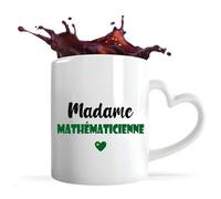 Tasse Cœur Madame Mathématicienne | Mug | Idée Tasse Personnalisable en forme de Cœur Cadeau Anniversaire Fête Original Famille Travail Départ Collègue Retraite Noël. (Vert)