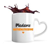 Tasse Cœur Madame Mathématicienne | Mug | Idée Tasse Personnalisable en forme de Cœur Cadeau Anniversaire Fête Original Famille Travail Départ Collègue Retraite Noël. (Orange)