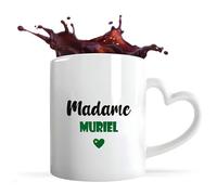 Tasse Cœur Madame Muriel | Mug | Idée Tasse Personnalisable en forme de Cœur Cadeau Anniversaire Fête Original Famille Travail Départ Collègue Retraite Noël. (Vert)