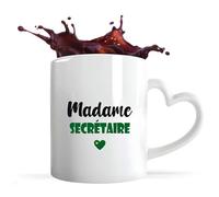 Tasse Cœur Madame Secrétaire | Mug | Idée Tasse Personnalisable en forme de Cœur Cadeau Anniversaire Fête Original Famille Travail Départ Collègue Retraite Noël. (Vert)