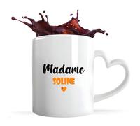 Tasse Cœur Madame Soline | Mug | Idée Tasse Personnalisable en forme de Cœur Cadeau Anniversaire Fête Original Famille Travail Départ Collègue Retraite Noël. (Orange)