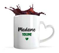 Tasse Cœur Madame Soline | Mug | Idée Tasse Personnalisable en forme de Cœur Cadeau Anniversaire Fête Original Famille Travail Départ Collègue Retraite Noël. (Vert)