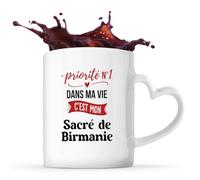 Tasse Cœur Priorite N1 dans ma vie C'est mon Sacre de Birmanie - Mug - Idée Tasse Personnalisable en forme de Cœur Cadeau Anniversaire Fête Original Famille Travail Départ Collègue Retraite Noël.