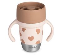 Béaba, Tasse d’Apprentissage Inox Click & Drink 360°, 240 ml, Big Love | Sans Valve, Anti-Fuite, Anti-Renversement, Évolutive, Ouverture 1 Clic, Gobelet Bébé Enfant