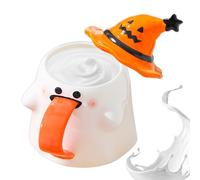 Tasse D’Halloween En Porcelaine Blanche Avec Couvercle - Gobelet Rond Au Motif Animal, Résistant À La Chaleur Et Compatible Micro-ondes - Idéal Pour Café, Thé, Eau Ou Décoration De Table À La Maison