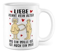 Tasse d'amour avec inscription en allemand - Geschenk Liebe kennt kein Alter - wo ein Wille ist, ist auch ein Weg - Tasse à café 330 ml en céramique - Pour retraité, Saint-Valentin, grand-mère