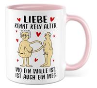 Tasse d'amour avec inscription en allemand - Geschenk Liebe kennt kein Alter - wo ein Wille ist, ist auch ein Weg - Tasse à café 330 ml en céramique - Pour retraité, Saint-Valentin, grand-mère