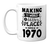 Tasse d'anniversaire 55 ans pour homme et femme - Making the World a Better Place Since 1970 - Cadeau d'anniversaire pour grand-père grand-mère et grand-mère rétro « Back In 1970 Age FiftyFive Bday