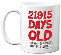 Tasse d'anniversaire 60 ans pour homme et femme - 21915 jours - Cadeau amusant pour adulte Sixty Sixtieth Happy Birthday pour papa, maman, grand-mère, grand-père, oncle, tante, 325 ml, passe au