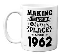 Tasse d'anniversaire 63e anniversaire pour homme et femme - Making the World a Better Place Since 1962 - Cadeau d'anniversaire pour grand-père grand-mère et grand-mère rétro « Back In 1962 Age 63 Bday