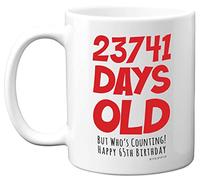 Tasse d'anniversaire 65 ans pour homme et femme - 23741 jours - Cadeau amusant pour adulte 65e 65e anniversaire pour papa, maman, grand-mère, grand-père, oncle, 325 ml - Passe au lave-vaisselle