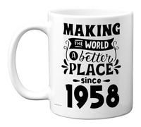 Tasse d'anniversaire 67 ans pour homme et femme - Making the World a Better Place Since 1958 - Cadeau d'anniversaire pour grand-père grand-mère et grand-mère rétro « Back In 1958 » Age Sixty-Seven