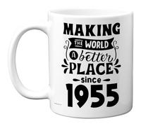 Tasse d'anniversaire 70 ans pour homme et femme - Making the World a Better Place Since 1955 - Cadeau d'anniversaire pour grand-père grand-mère et grand-mère rétro « Back In 1955 » Age Seventy Bday