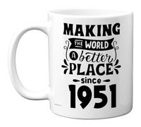 Tasse d'anniversaire 74 ans pour homme et femme - Making the World a Better Place Since 1951 - Cadeau d'anniversaire pour grand-père grand-mère et grand-mère rétro « Back In 1951 Age Seventy-Four Bday
