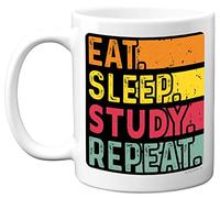 Tasse d'anniversaire pour homme et femme - Eat, Sleep, Study, Repeat - Cadeau d'anniversaire amusant pour les étudiants et les amateurs d'apprentissage, 325 ml - Passe au lave-vaisselle