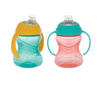 Tasse d'apprentissage anti-fuite Nuby Clik-It bec souple avec poign es (lot de 2) 283 ml (10 oz) - 4 mois et plus - Aqua/Rouge/Orange