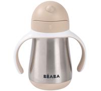 Béaba Biberon/Tasse d'apprentissage 2-en-1 inox 250 ml, 100% étanche, poignées amovibles, Argile