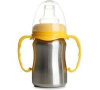 THERMOBABY - Tasse En Inox Bébé Avec Anses Et Tétine Silicone - Anti-Fuites - 180 ml - Facile À Nettoyer - Durable - Idéale Pour L’Autonomie De Bébé - Jaune Mangue