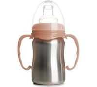 THERMOBABY - Tasse En Inox Bébé Avec Anses Et Tétine Silicone - Anti-Fuites - 180 ml - Facile À Nettoyer - Durable - Idéale Pour L’Autonomie De Bébé - Pêche