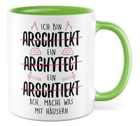 Tasse d'architecte avec inscription en allemand « Geschenk Ich bin Arschitekt ein Arghytect Arschtiekt. Ach… Mache was mit Häusern » - Tasse à café 330 ml en céramique - Chef de chantier - Jeu de mots