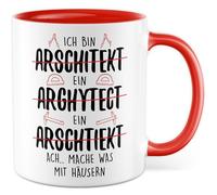 Tasse d'architecte avec inscription en allemand « Geschenk Ich bin Arschitekt ein Arghytect Arschtiekt. Ach… Mache was mit Häusern » - Tasse à café 330 ml en céramique - Chef de chantier - Jeu de mots