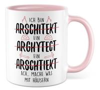 Tasse d'architecte avec inscription en allemand « Geschenk Ich bin Arschitekt ein Arghytect Arschtiekt. Ach… Mache was mit Häusern » - Tasse à café 330 ml en céramique - Chef de chantier - Jeu de mots