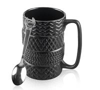Tasse de 500 ml avec cuillère, tasse à pneu en céramique avec cuillère, grande tasse à café 3D avec anse, cadeaux pour hommes, cadeaux pour hommes, conducteurs, mécaniciens