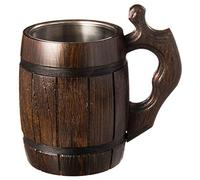 Tasse de bière en bois de chêne fait à la main Tasse en acier inoxydable Naturel et écologique 0.6 litre 20 onces Barrel Brown