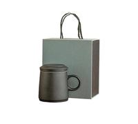 Tasse de bureau en céramique de 370 ml à 12 oz avec couvercle Tasse à eau personnalisée simple pour la maison - Noir zen [boîte]