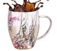 Tasse De Café À Double Paroi - Verres À Double Paroi | Tasses De Café En Verre Isolées | Tasse Florale Transparente Résistante À 350 Ml | Design De Fleurs Tasses De Cappuccino Pour Thé, Lait,