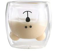 Tasse de Café Double Paroi Coupe en Verre Sapin Noël Tasses en Verre Petit ours Motif Le Lait Coupe Cadeau D'anniversaire Créatif Saint Valentin Romantique(White Bear)