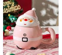 Tasse de Café en Céramique Tasse de Noël avec Couvercle et Cuillère Mug de Père Noël Tasses à Lait Mug en Céramique Mignonne pour Petit Déjeuner Café Thé Chocolat Chaud 430ml
