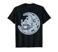 Tasse de café, thé, Vagues de mer, Lune et Visage Humain T-Shirt