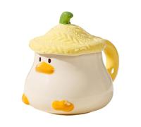 Tasse De Canard - 11,5 X 7,8 Cm, Nouveauté, Tasse De 400 Ml Peinte À La Main, Tasses À Thé Avec Couvercle De Chapeau, Charmant Verres En Forme D'animal Drôle, Récipient À Lait De Dessin Animé De Grand