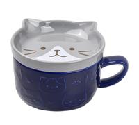 Tasse de Chat Mignon, Tasse à Thé Petit Déjeuner en Porcelaine, Set de Tasses à Café Thé avec Couvercle, Mug Chat Tasse à Café en Céramique 300ML pour Anniversaire Festivals Cadeaux (chat gris)