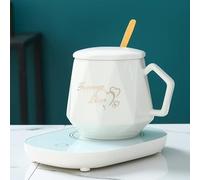 Tasse de chauffage électrique moderne au thé au lait avec câble USB, température constante 55 degrés, forme striée et couleur blanche (livraison rapide)